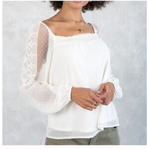 Lovestitch Women’s Sz M & L Ivory Polka Dot Blouse Lined Bodice Square Neck